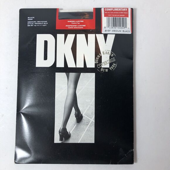 DKNY Pantyhose Nylon Control Top Sheer Lustre Black Medium Style B15F 1995 C2 - Picture 1 of 8